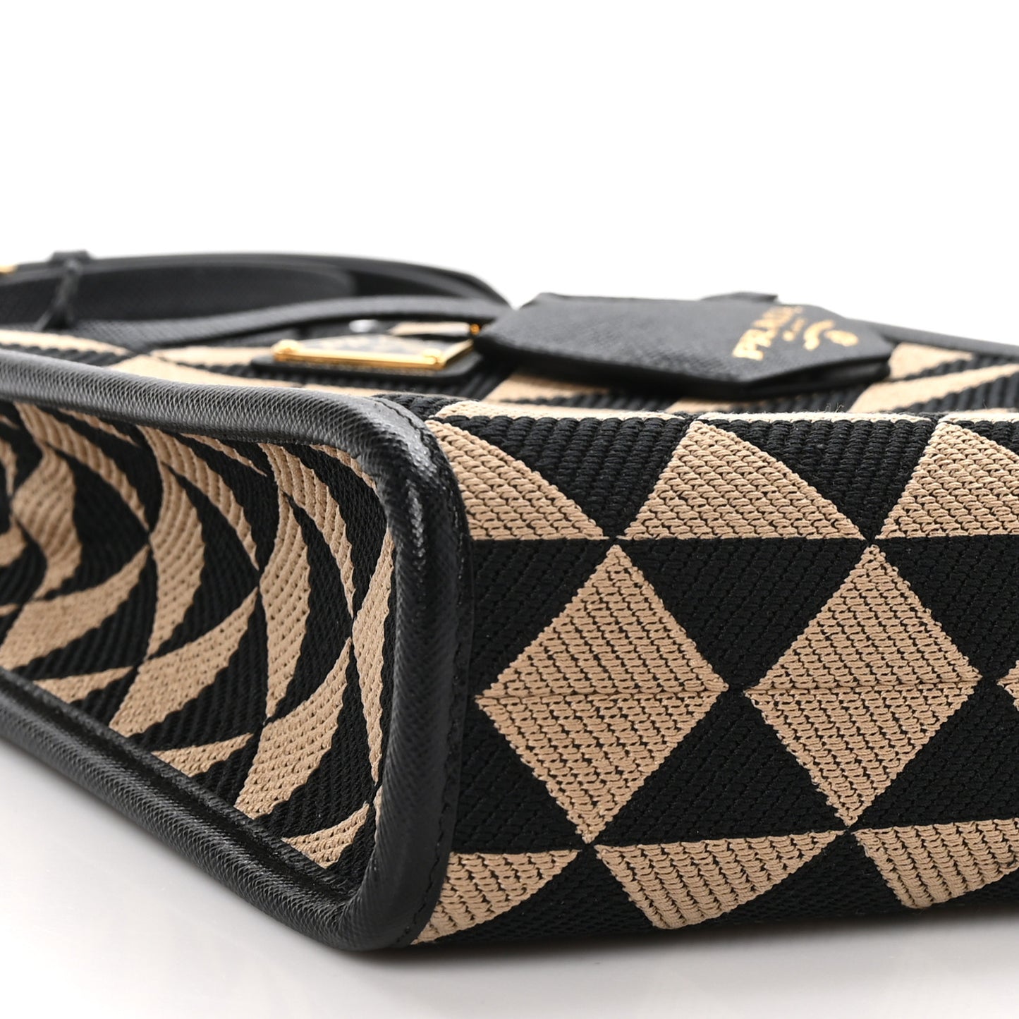 Jacquard Saffiano Triangolo Symbole Embroidered Micro Tote Black Corda