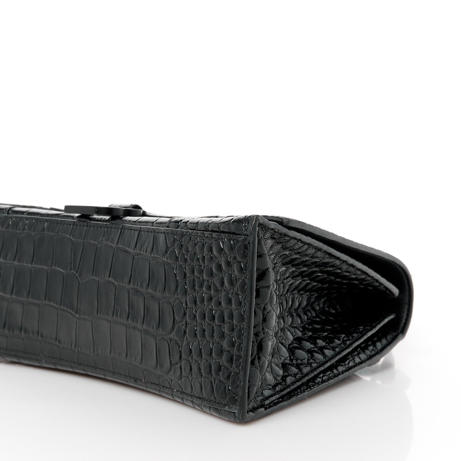 Balenciaga Shiny Calfskin Monochrome Crocodile Embossed Medium Hourglass Top Handle Bag Black 10 of 11