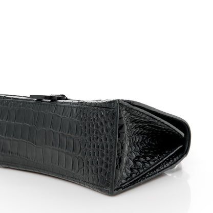 Balenciaga Shiny Calfskin Monochrome Crocodile Embossed Medium Hourglass Top Handle Bag Black 10 of 11