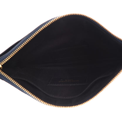 Saint Laurent Grain De Poudre Chevron Monogram Bill Pouch Navy 5 of 8