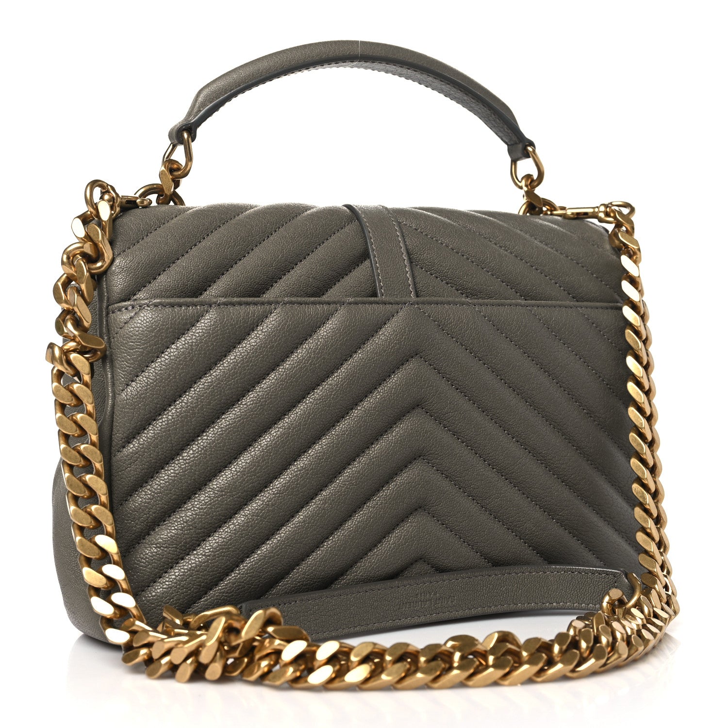 Saint Laurent Sheepskin Matelasse Chevron Monogram Medium College Bag Grey Kaki 3 of 10
