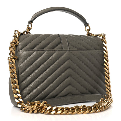 Saint Laurent Sheepskin Matelasse Chevron Monogram Medium College Bag Grey Kaki 3 of 10