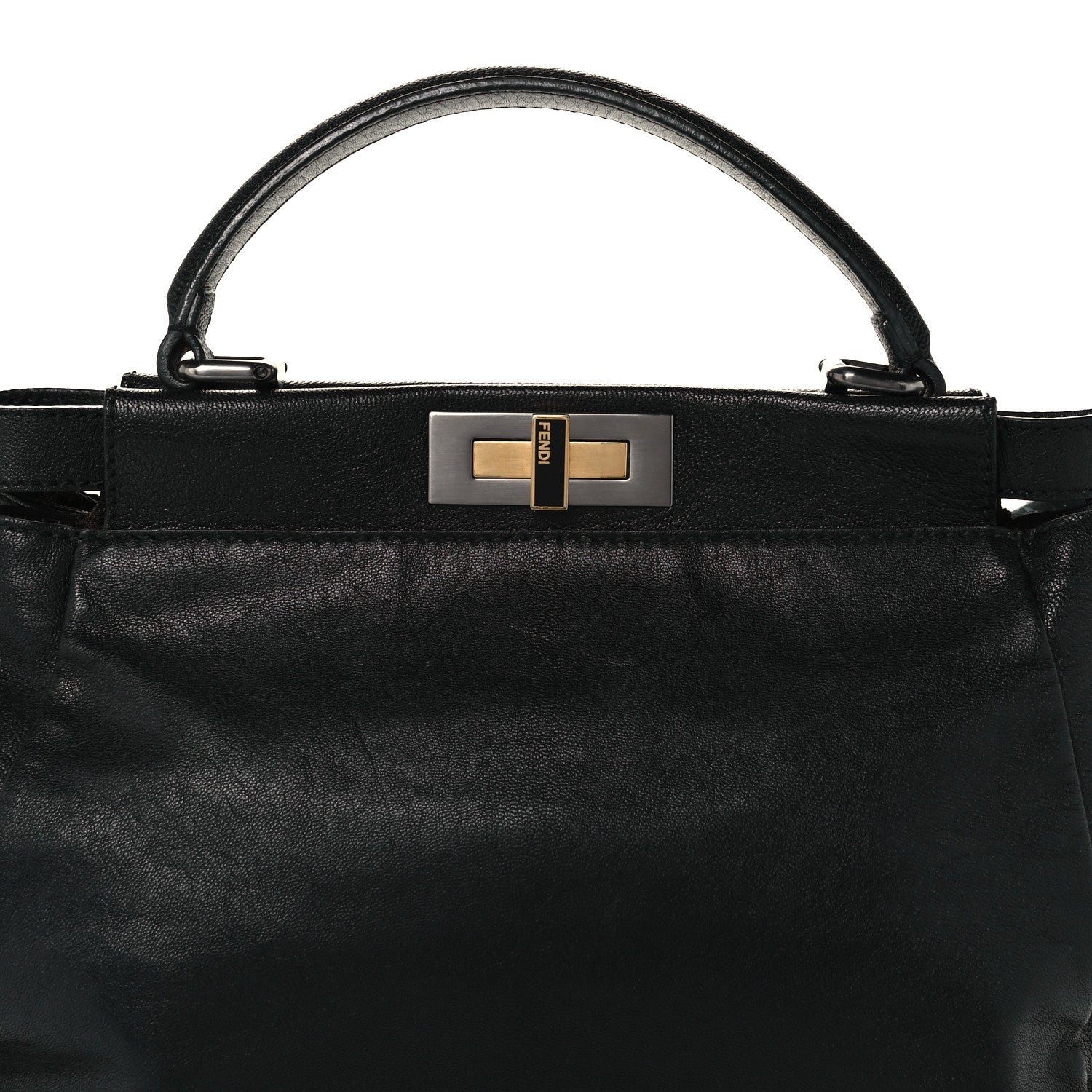 Fendi Goatskin Zucca Medium Peekaboo Iconic Satchel Black Tobacco 9 of 12