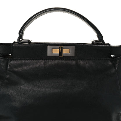 Fendi Goatskin Zucca Medium Peekaboo Iconic Satchel Black Tobacco 9 of 12