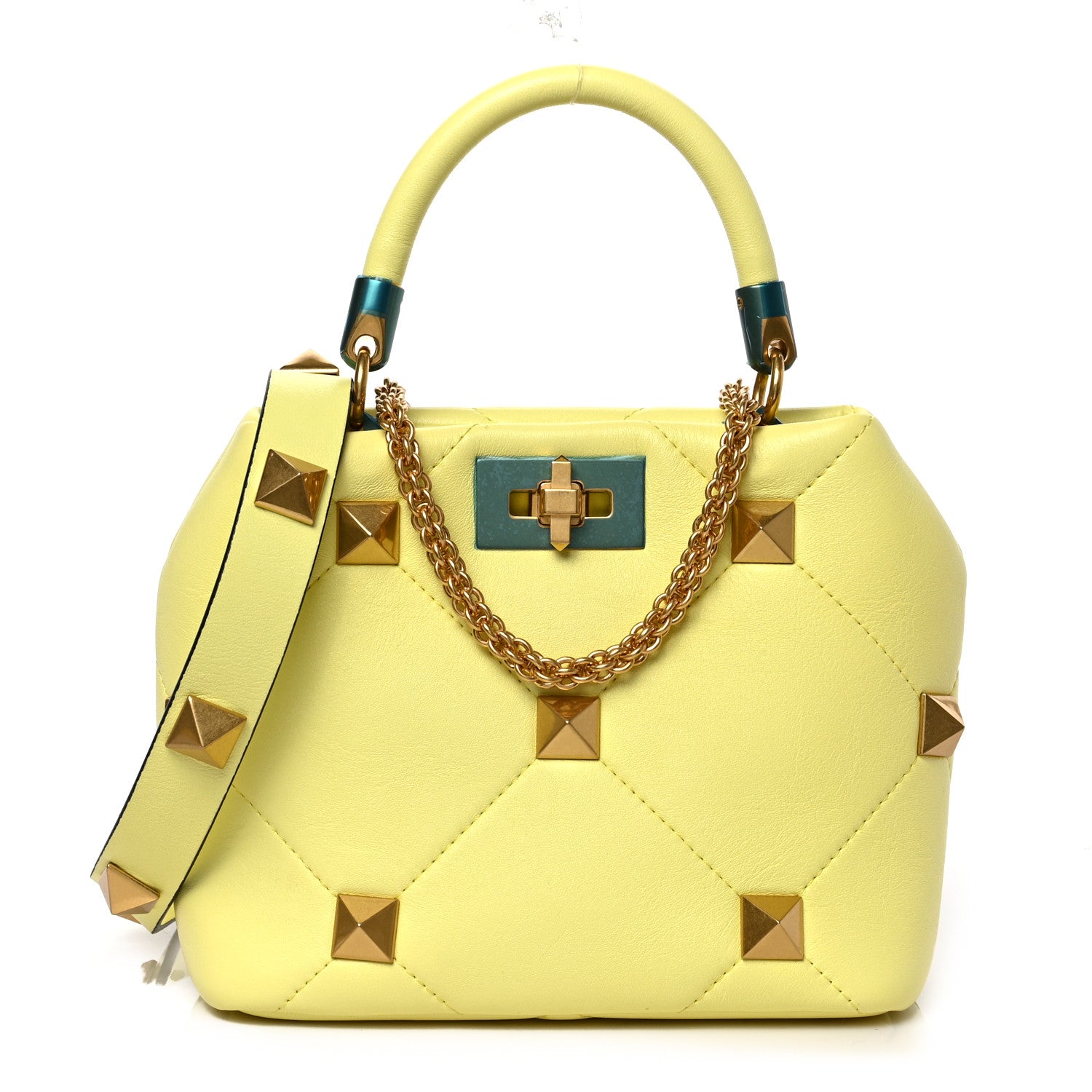 Valentino Garavani Nappa Small Roman Stud The Handle Bag Lime Sorbet 1 of 8