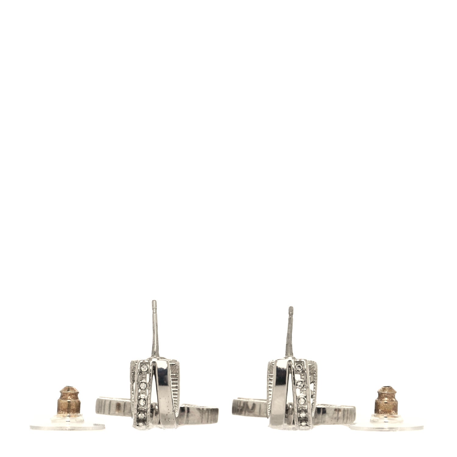 Chanel Crystal CC Drop Earrings Silver 3 of 4