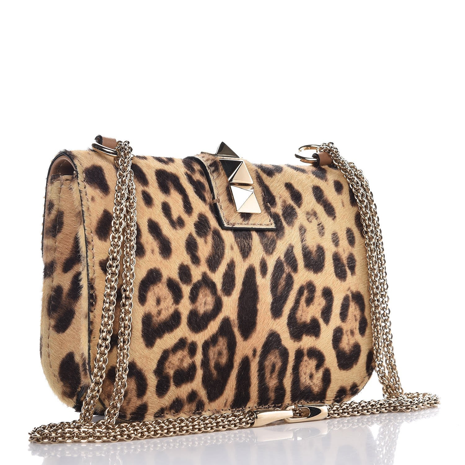 Valentino Garavani Calf Hair Leopard Print Small Glam Lock Rockstud Flap 3 of 9