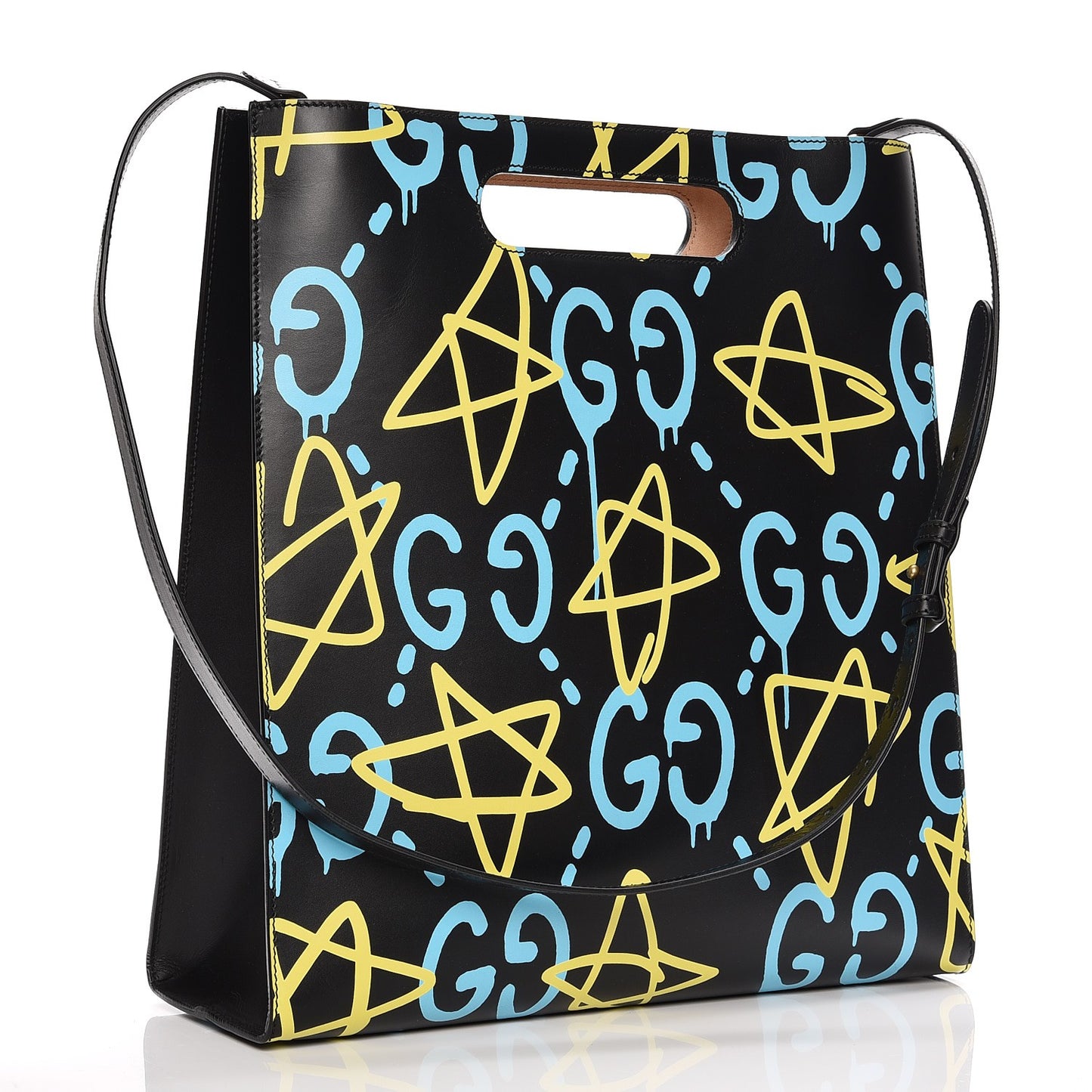 Calfskin GucciGhost Medium XL Tote Black New Acquamarine
