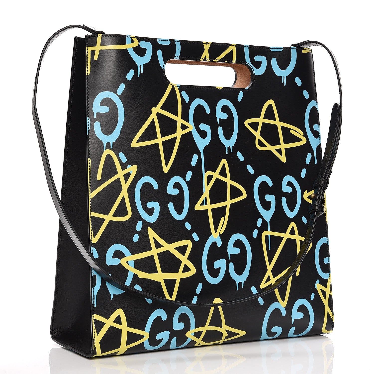 Gucci Calfskin GucciGhost Medium XL Tote Black New Acquamarine 4 of 7