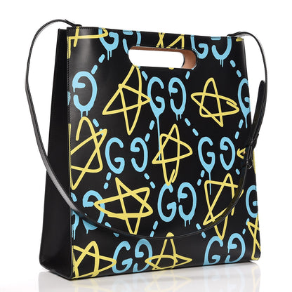 Gucci Calfskin GucciGhost Medium XL Tote Black New Acquamarine 4 of 7