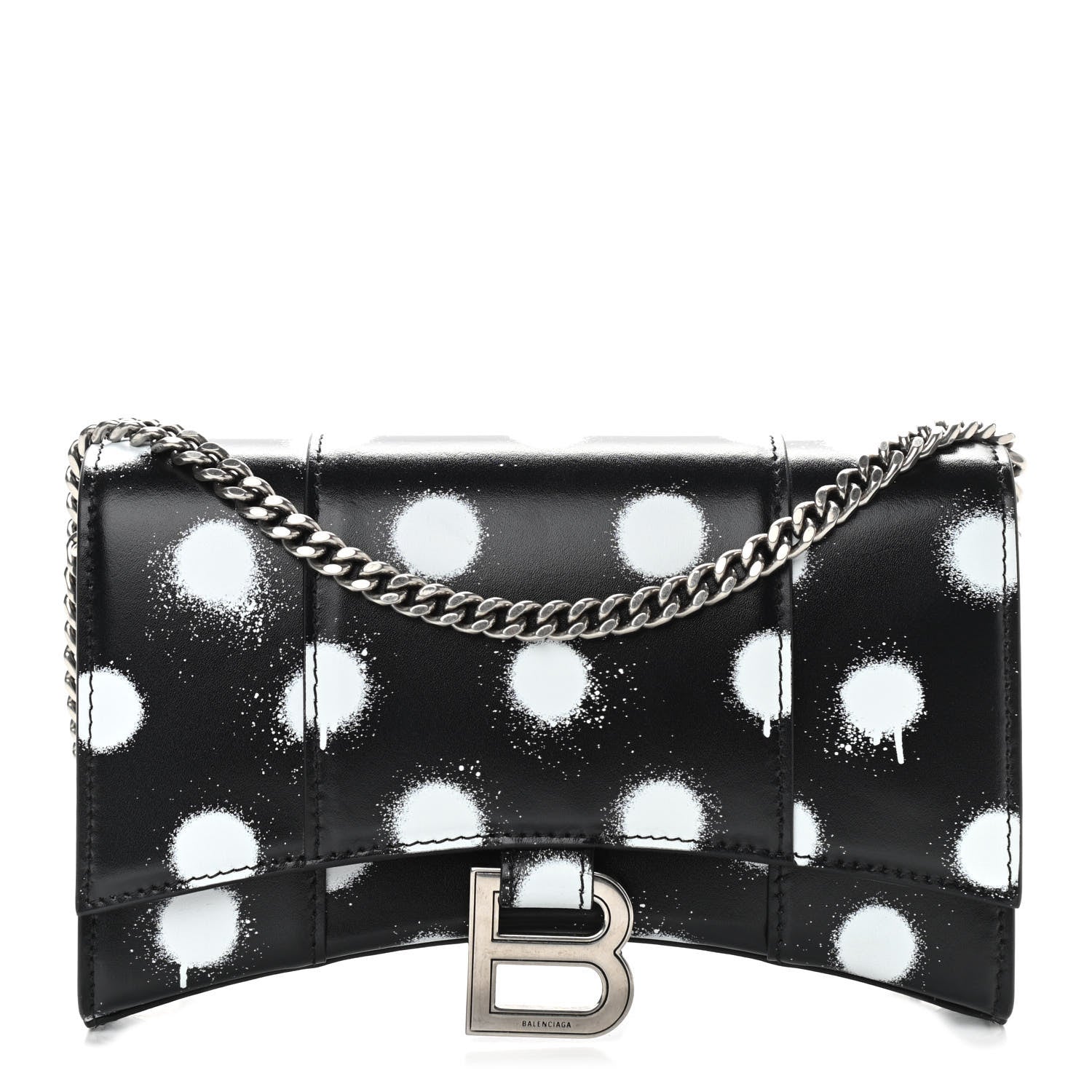 Balenciaga Shiny Box Calfskin Polka Dot Hourglass Chain Bag Black White 1 of 9