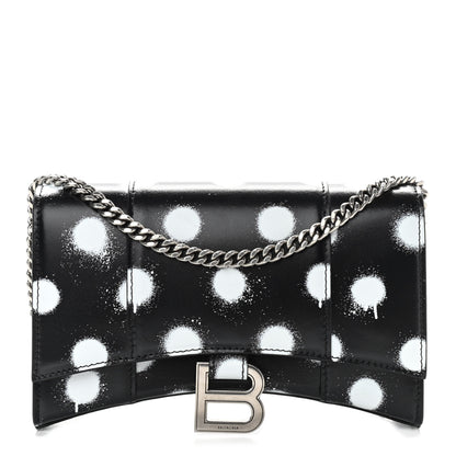Balenciaga Shiny Box Calfskin Polka Dot Hourglass Chain Bag Black White 1 of 9