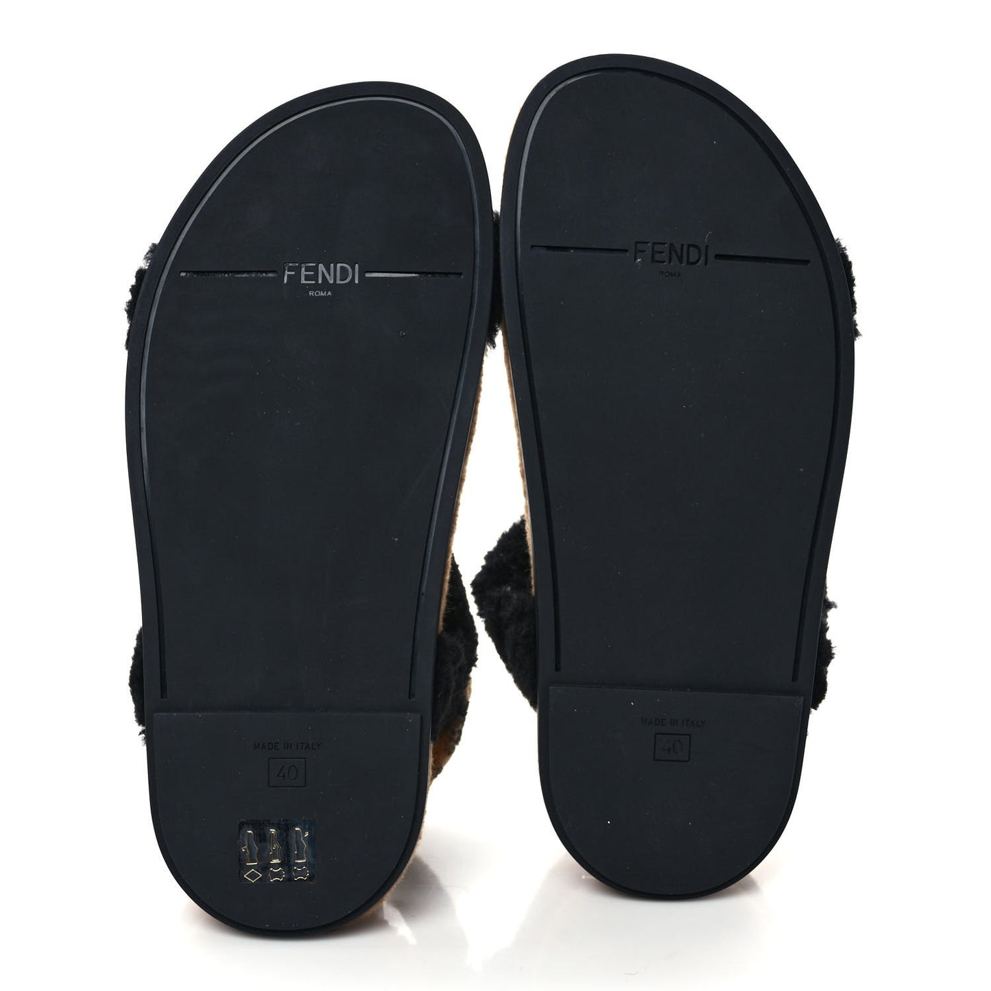 Shearling FF Fendi Feel Sandals 40 Tobacco Black
