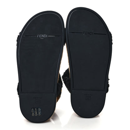 Fendi Shearling FF Fendi Feel Sandals 40 Tobacco Black 5 of 7