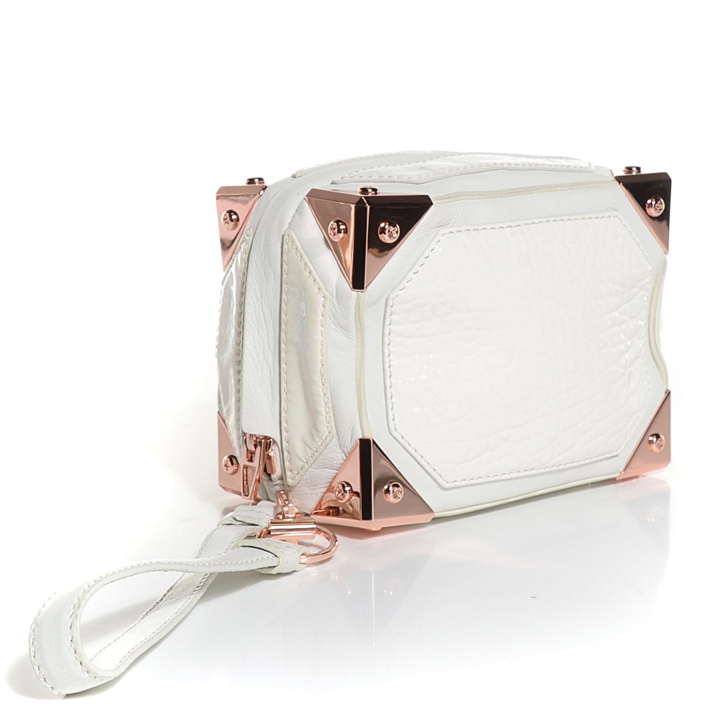 Lambskin Patent Jade Clutch White