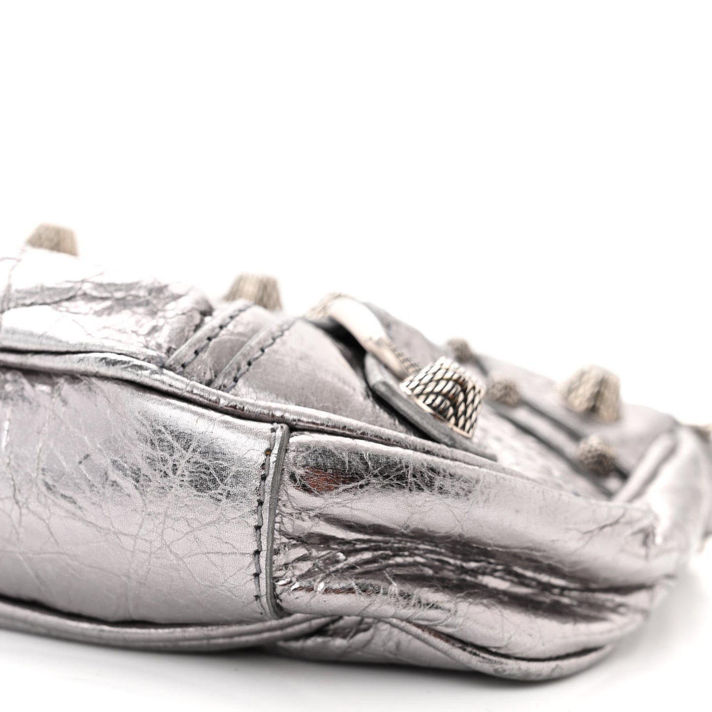 Metallic Agneau Arena Le Cagole Purse With Chain Mini Silver