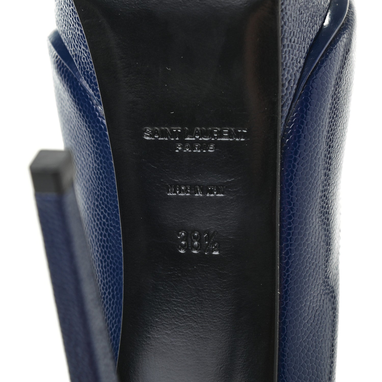 Saint Laurent Pebbled Patent Calfskin Janis 105 Platform Pumps 38.5 Blue 7 of 8