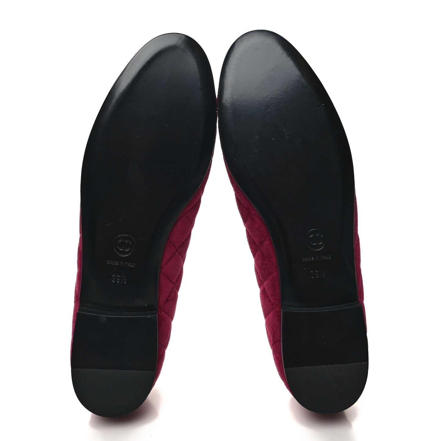Suede Calfskin Quilted Cap Toe CC Ballerina Flats 39.5 Dark Pink
