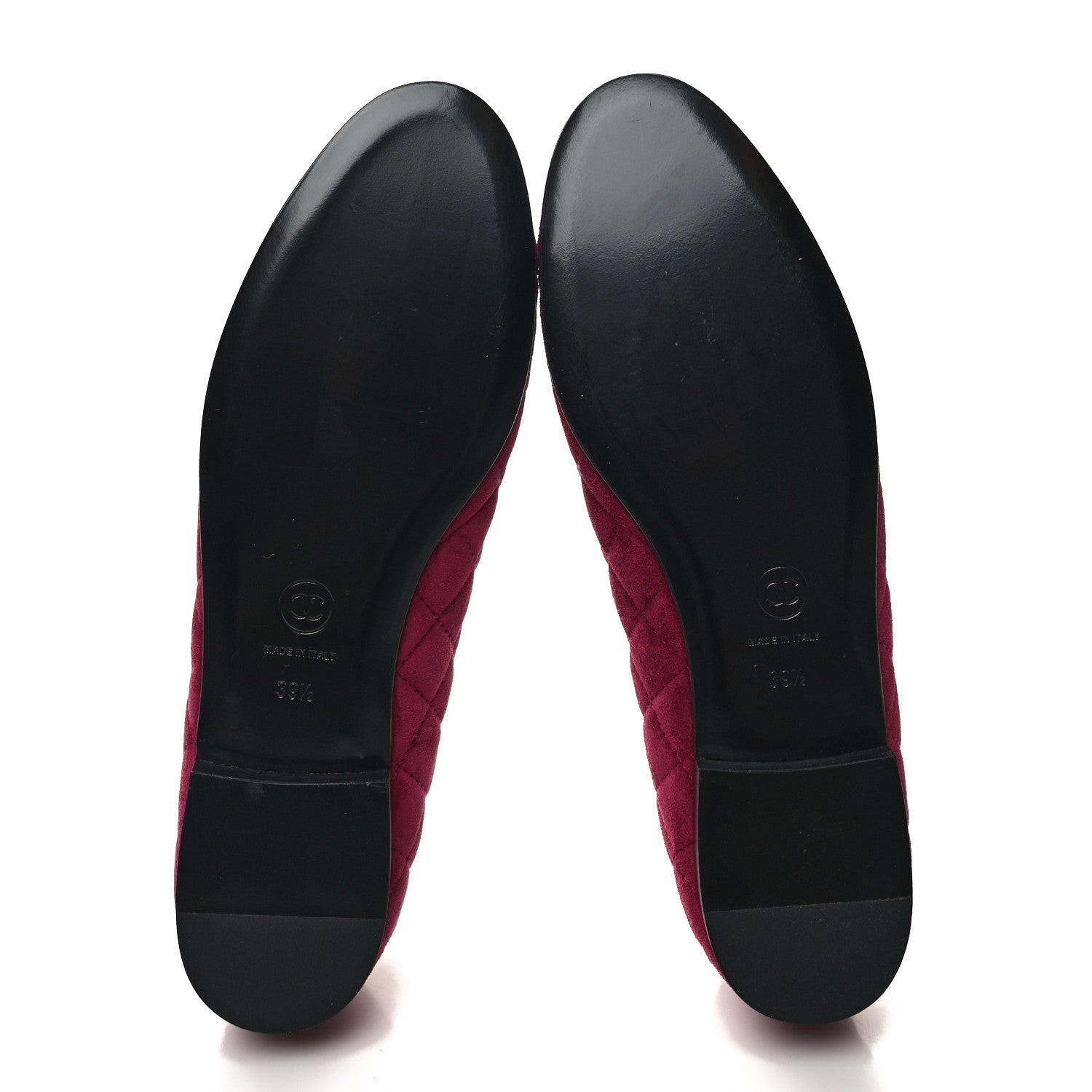Chanel Suede Calfskin Quilted Cap Toe CC Ballerina Flats 39.5 Dark Pink 5 of 8