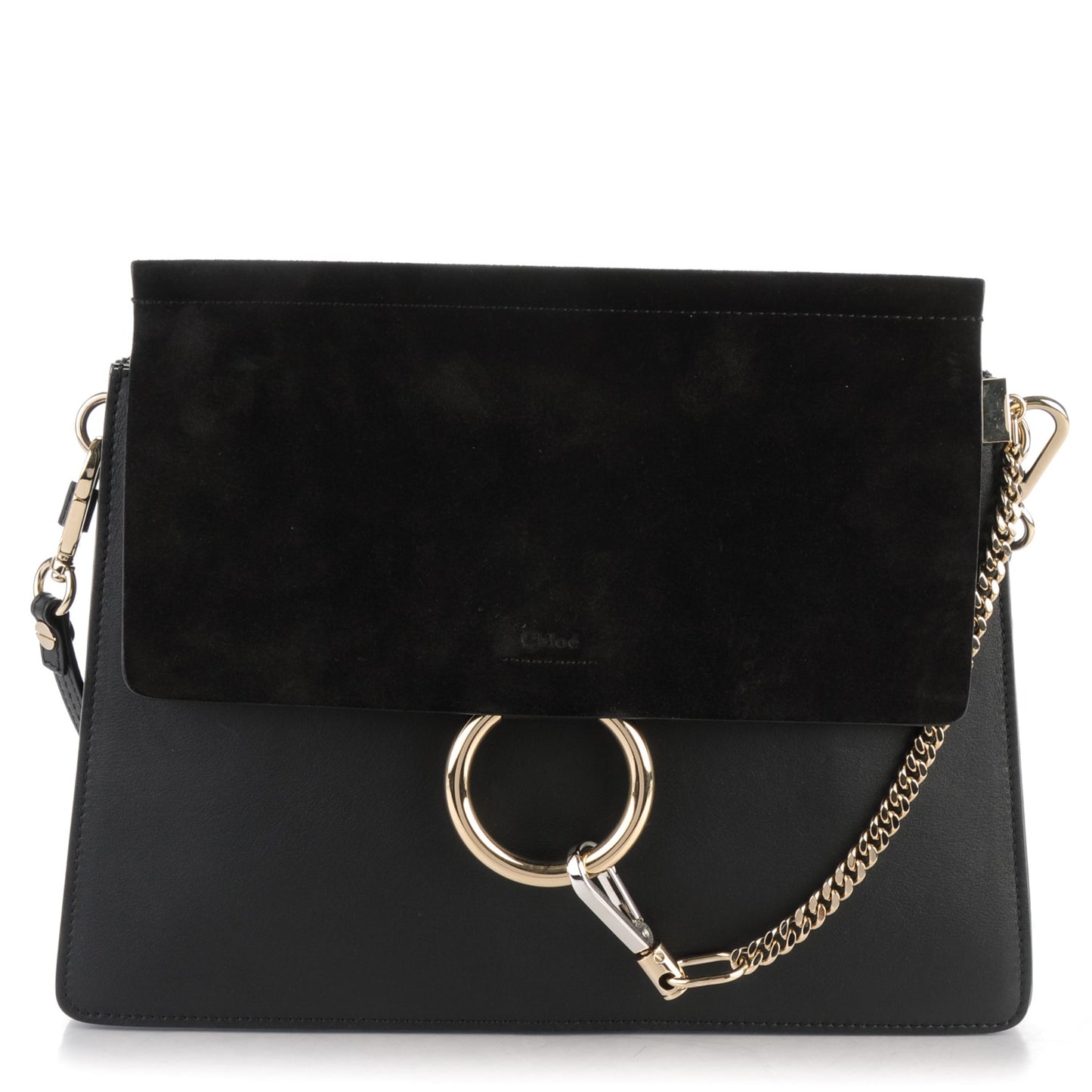 Suede Calfskin Medium Faye Shoulder Bag Black