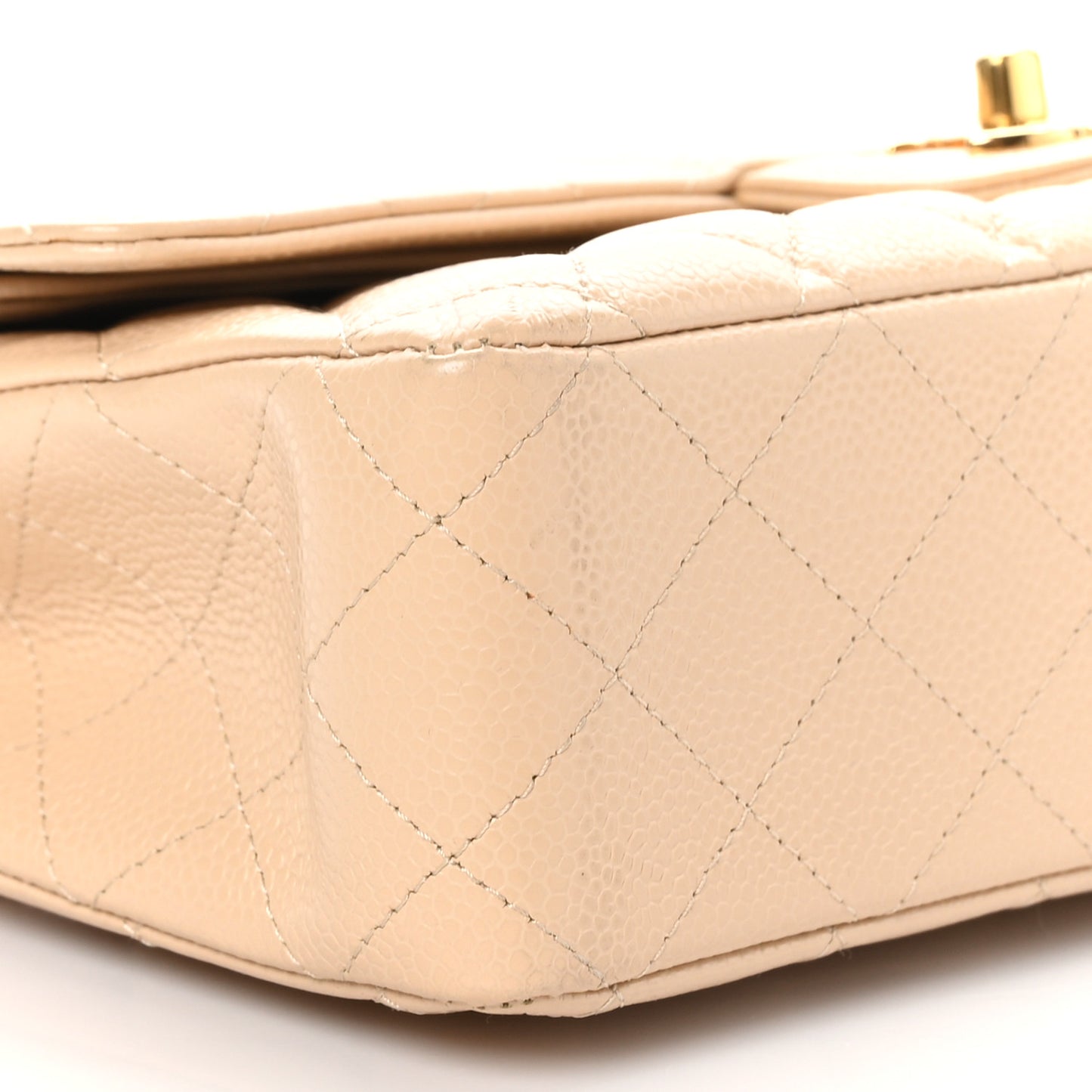 Caviar Quilted Medium Double Flap Beige