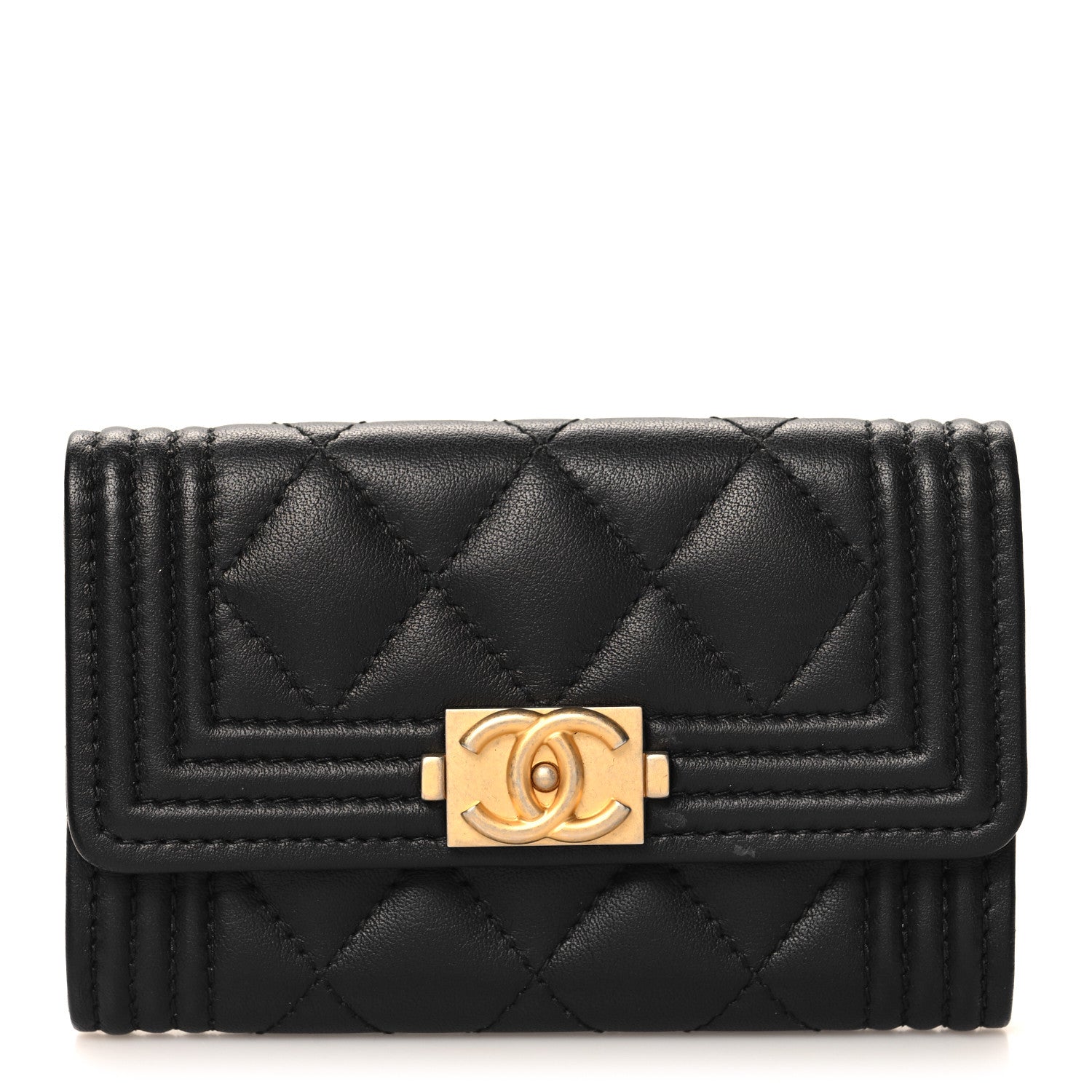 Chanel Lambskin Quilted Boy Flap Card Holder Black 1 of 9