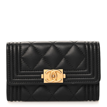 Chanel Lambskin Quilted Boy Flap Card Holder Black 1 of 9