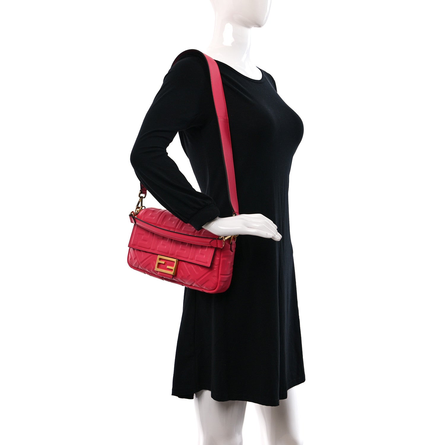 Fendi Nappa FF 1974 Embossed Baguette Lampone 2 of 9