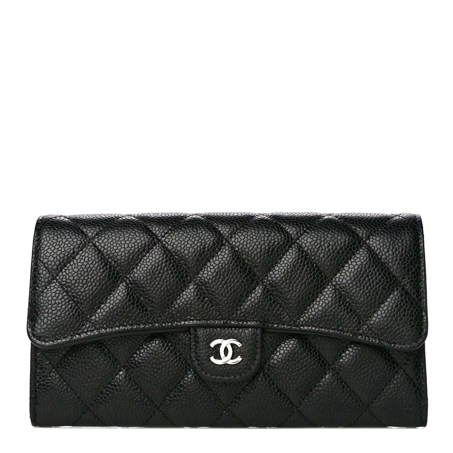 Caviar Quilted Large Gusset Flap Wallet Black