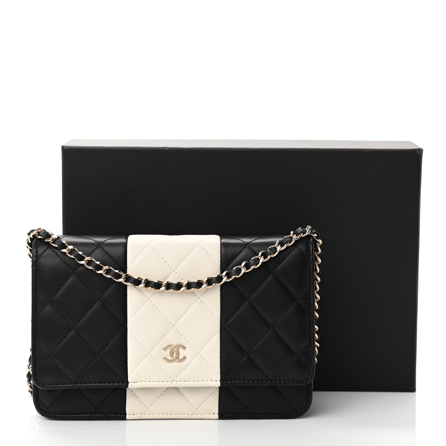 Chanel Lambskin Quilted Wallet On Chain WOC White Black 17 of 17