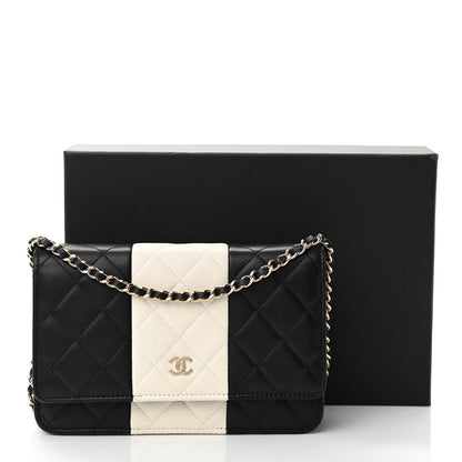 Chanel Lambskin Quilted Wallet On Chain WOC White Black 17 of 17