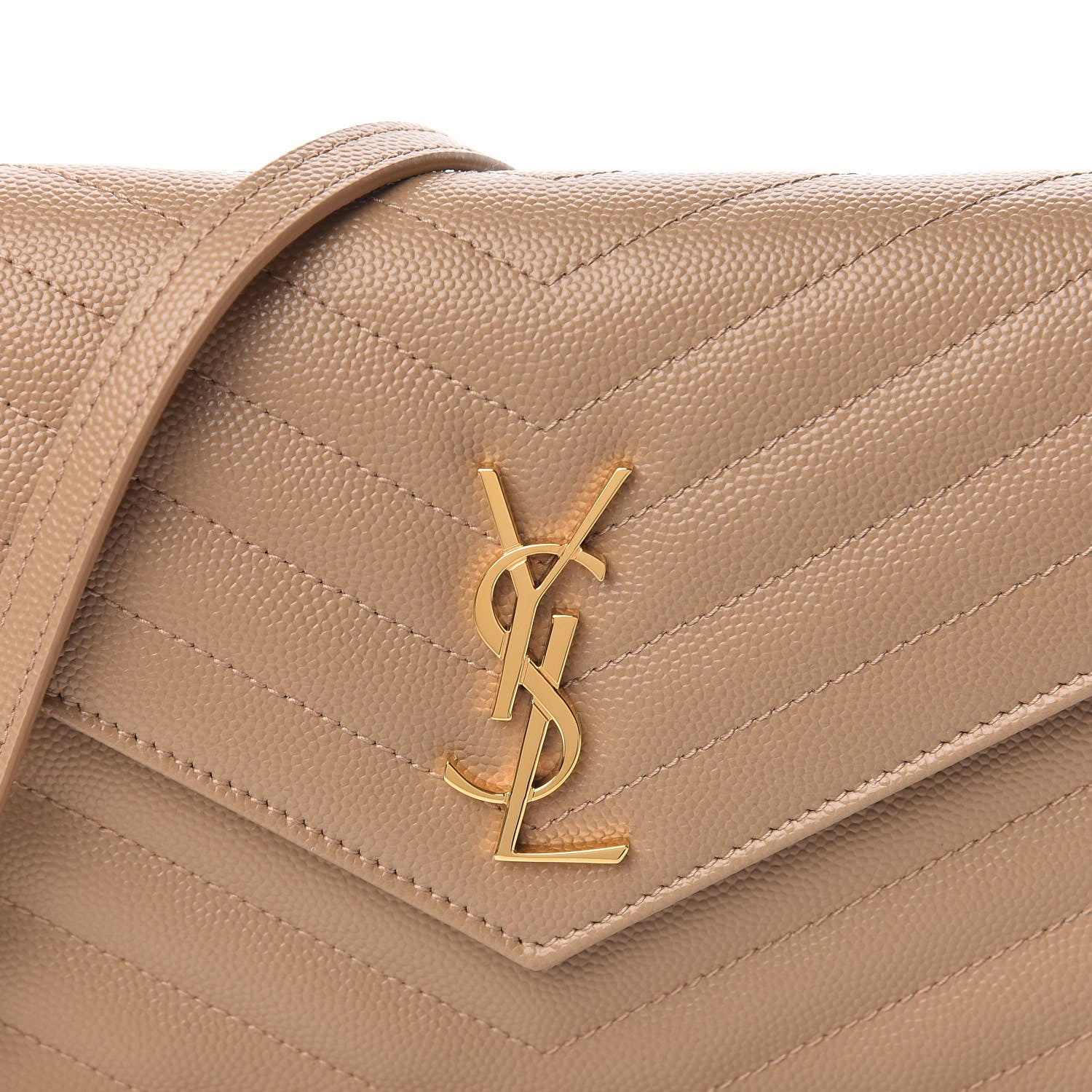 Saint Laurent Grain De Poudre Matelasse Chevron Monogram Envelope Chain Wallet Dark Latte 11 of 12