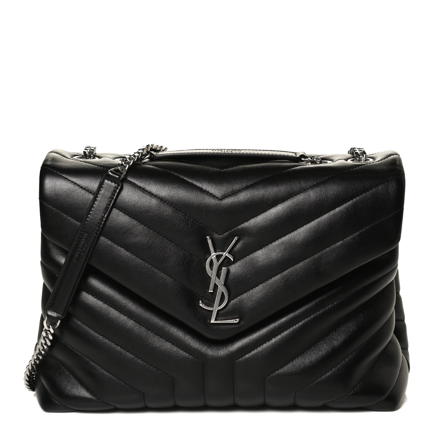 Calfskin Y Quilted Monogram Medium Loulou Chain Satchel Black