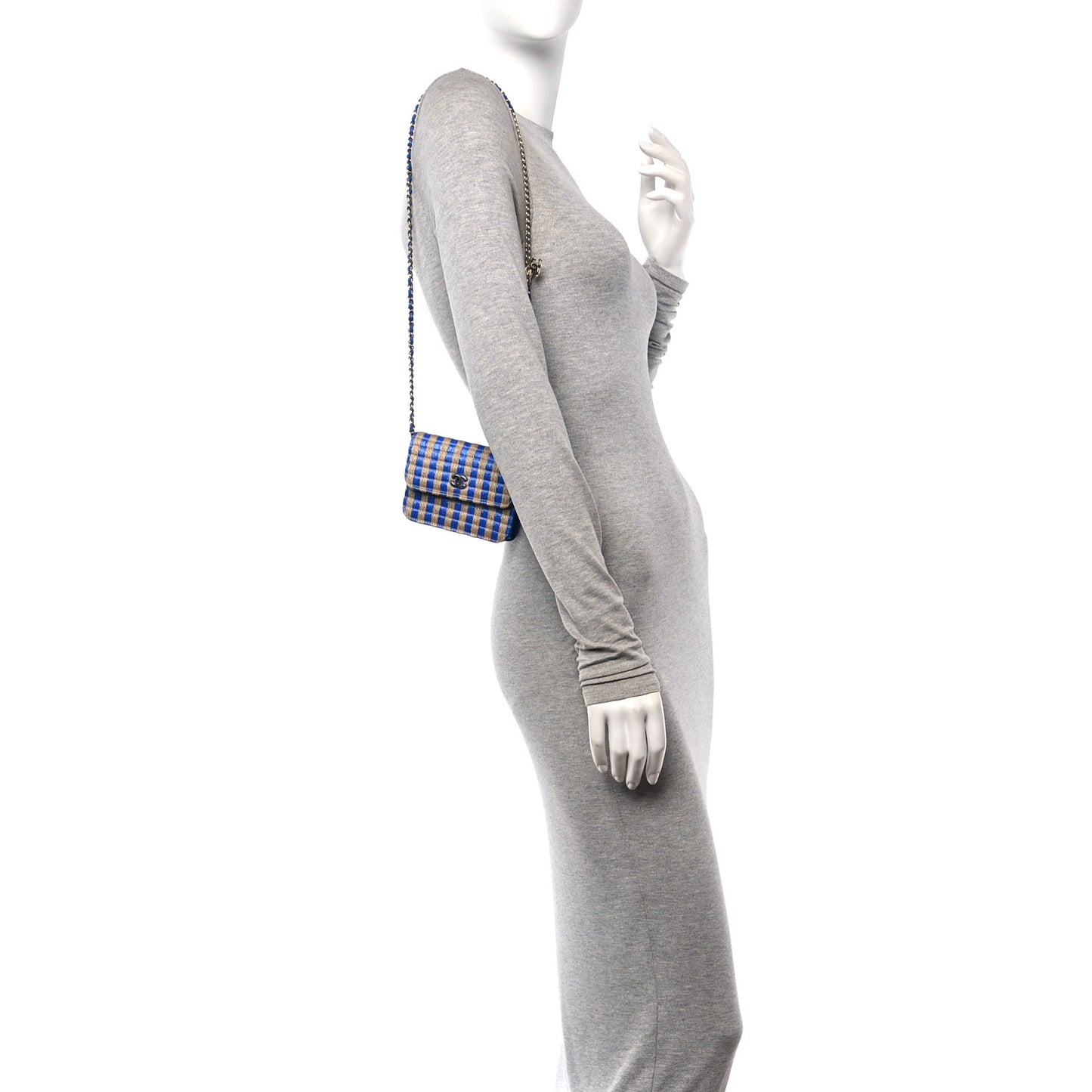 Raffia Jute Striped Belt Bag Blue Beige