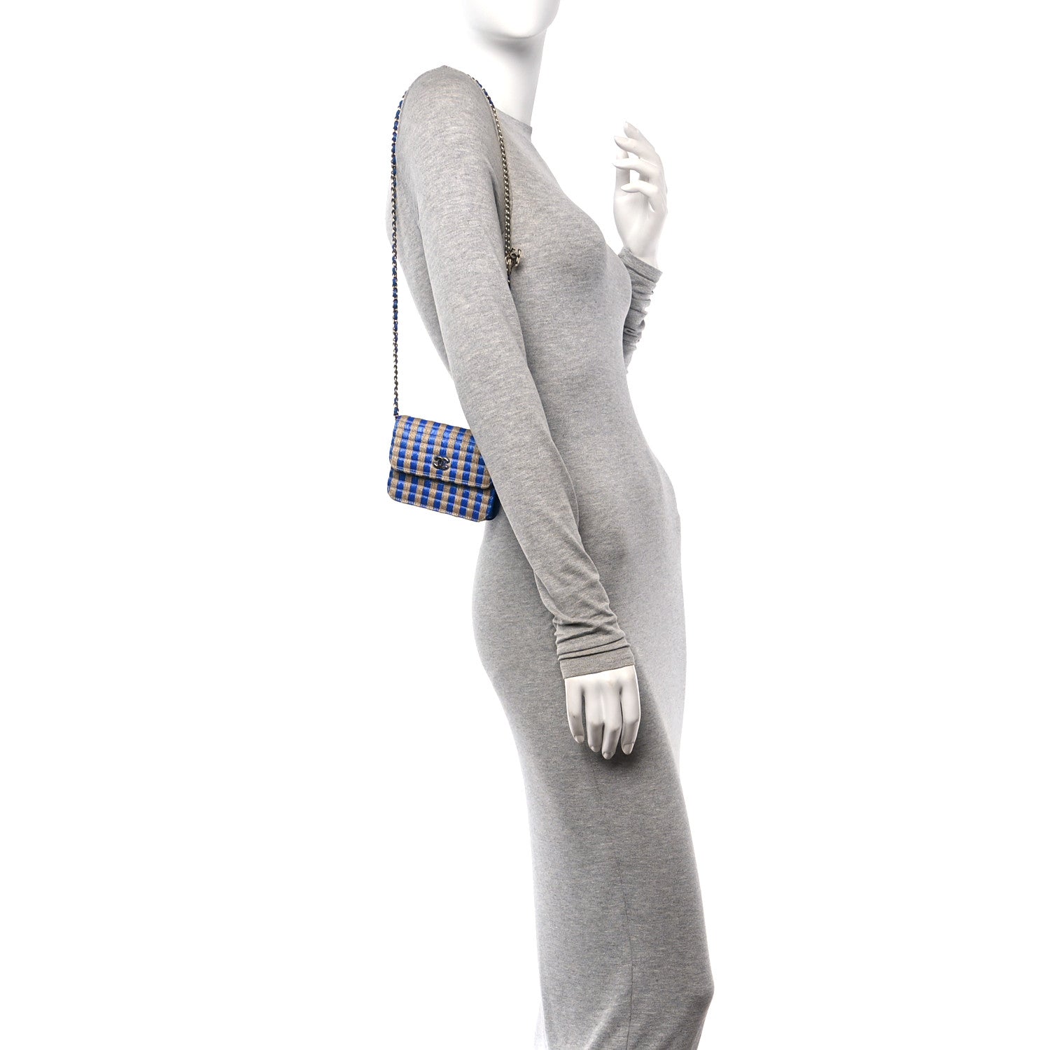 Chanel Raffia Jute Striped Belt Bag Blue Beige 2 of 14