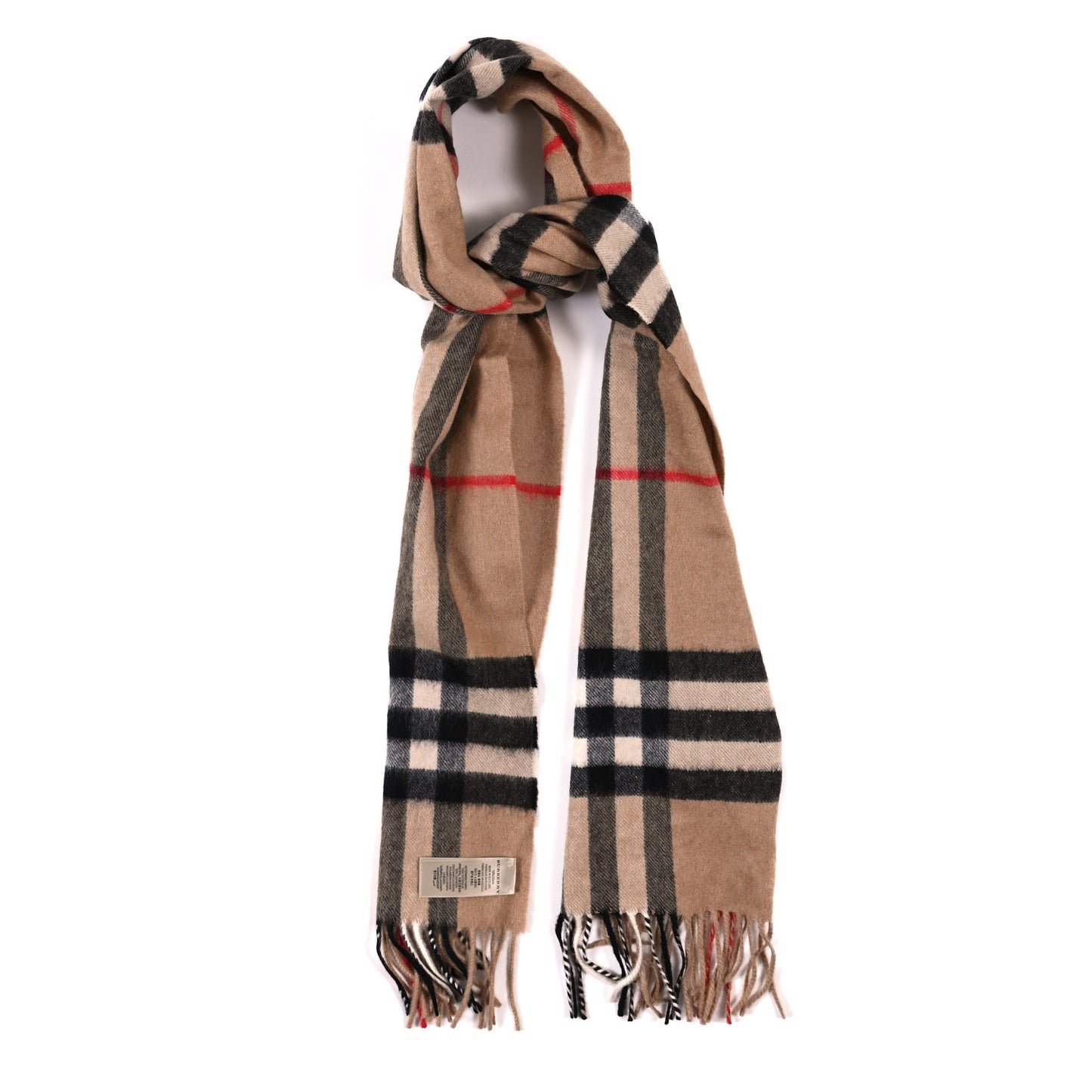 Cashmere House Check Fringe Scarf Camel