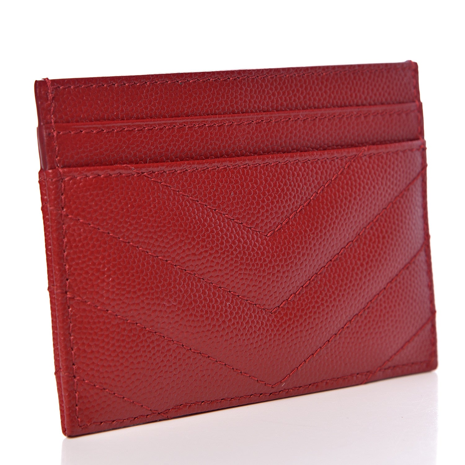 Saint Laurent Grain De Poudre Matelasse Chevron Monogram Credit Card Case New Red 3 of 8