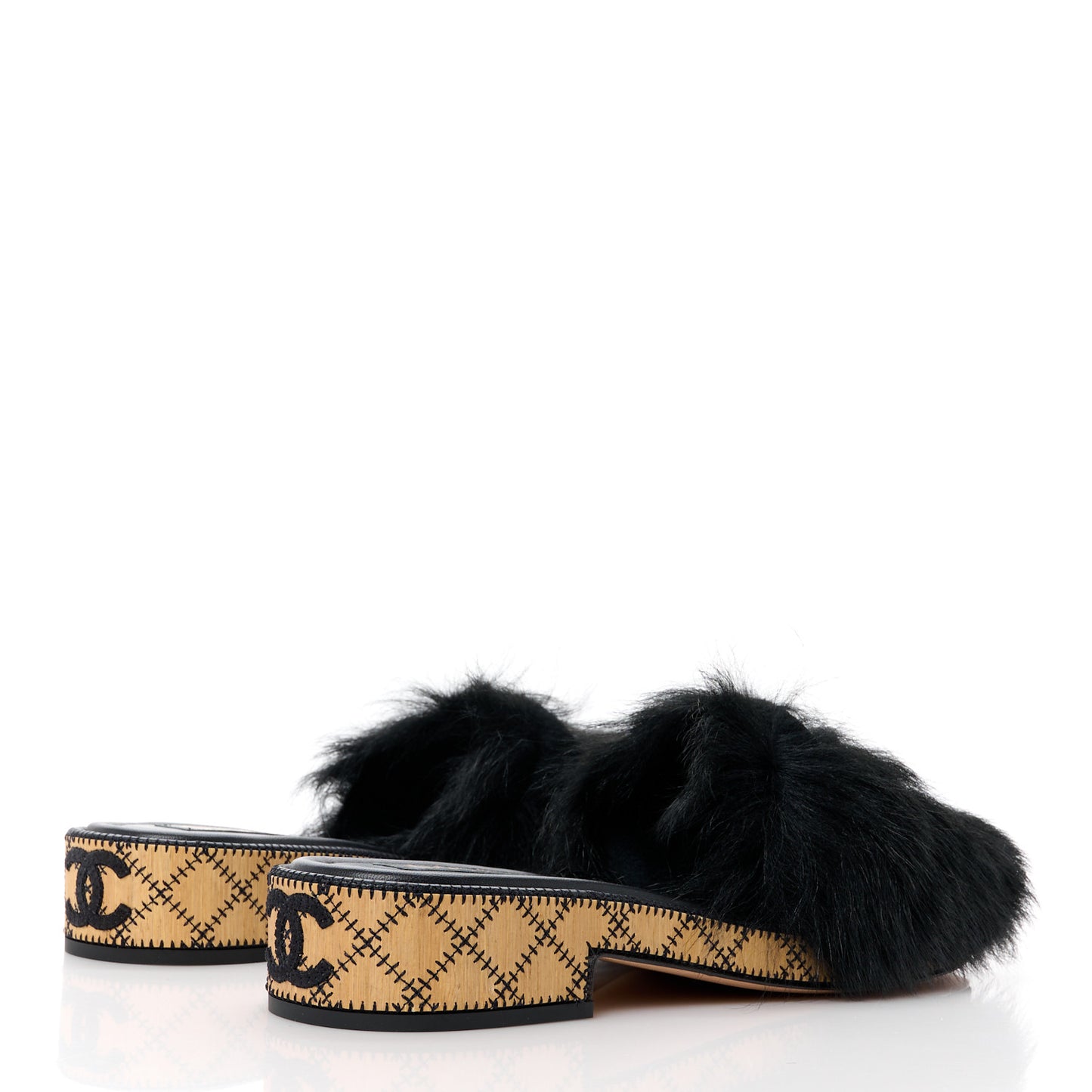 Shearling Lambskin CC Mules Sandal 40 Black White