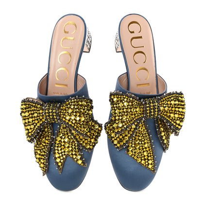Gucci Raso Satin Crystal Embellished Bow Mules 38 Carta Zucchero 6 of 11