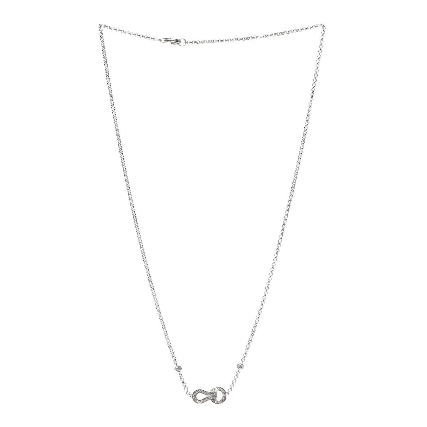 18K White Gold Diamond Agrafe Pendant Necklace