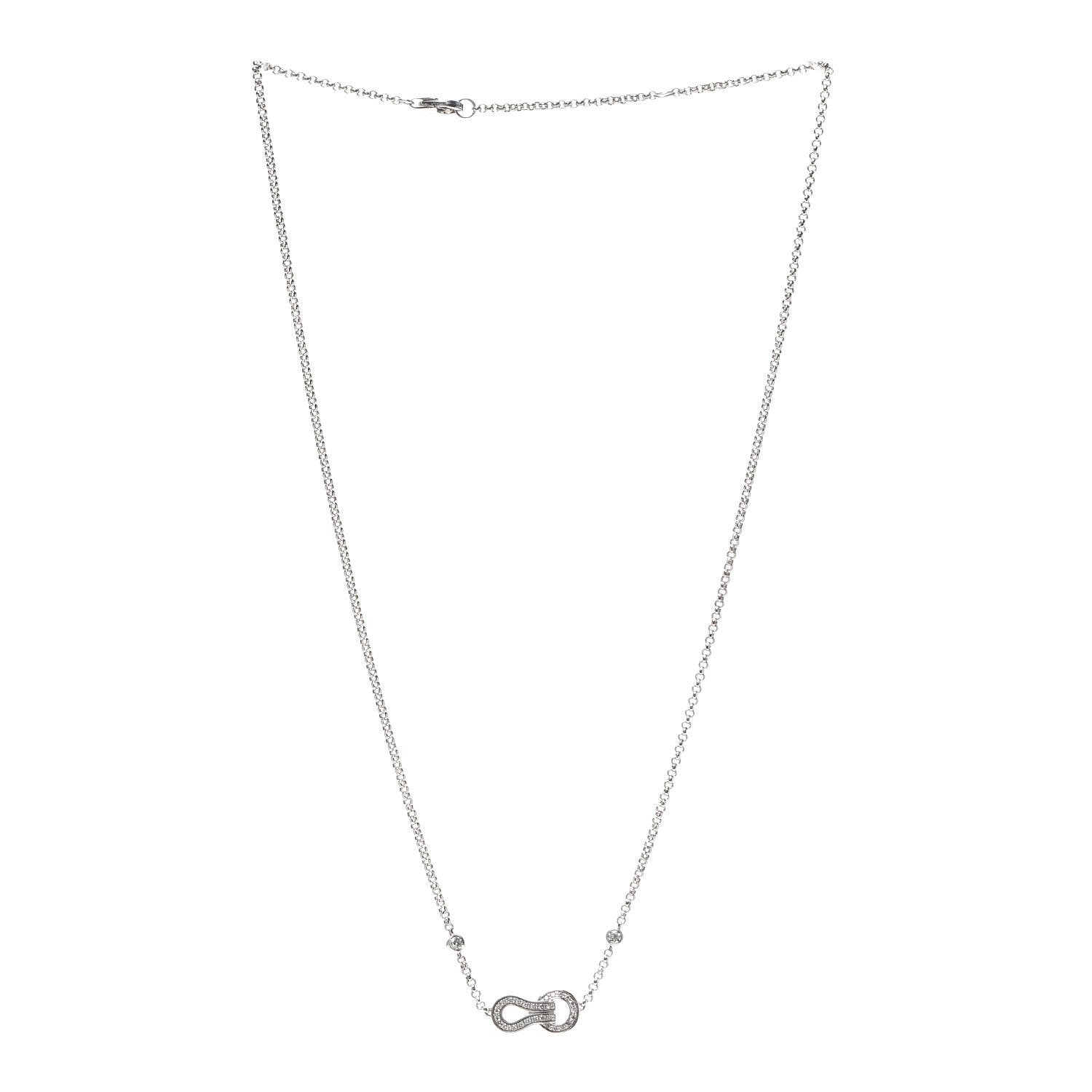 Cartier 18K White Gold Diamond Agrafe Pendant Necklace 3 of 6