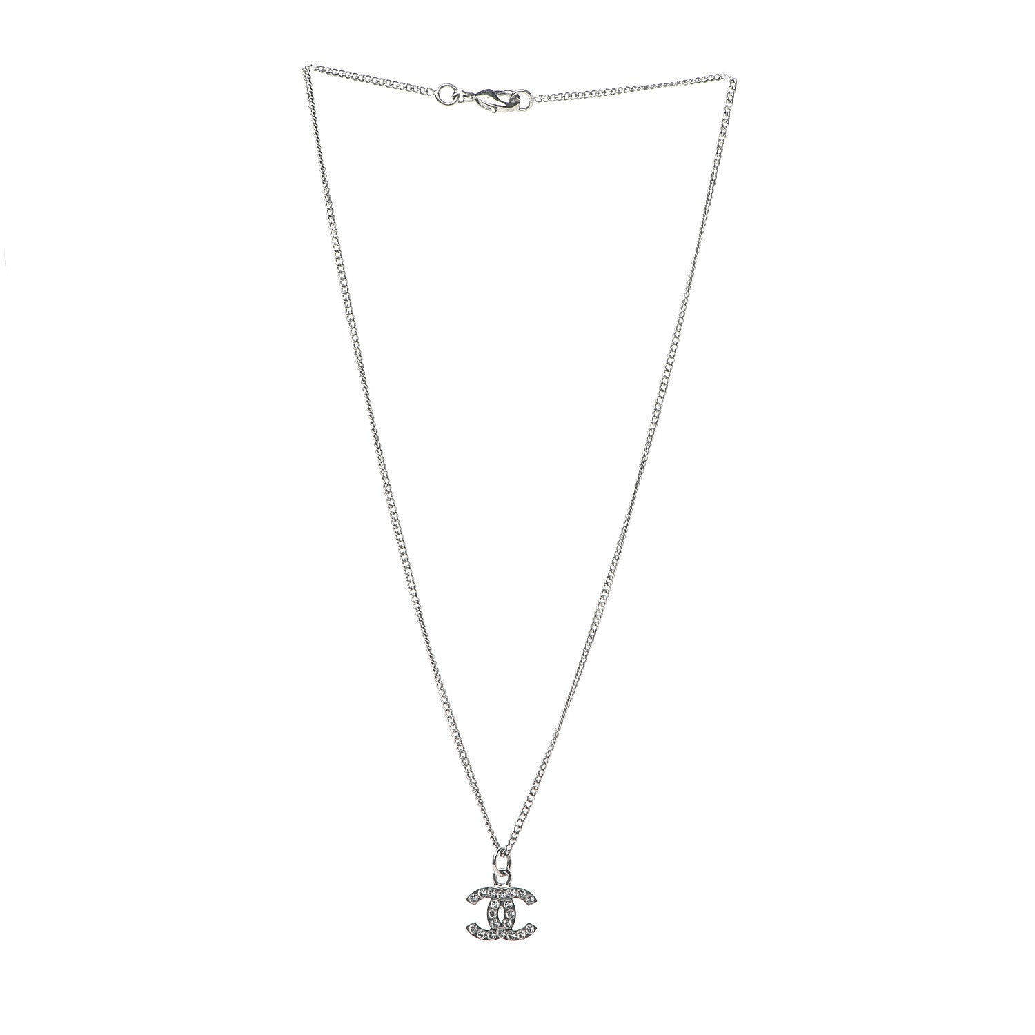 Chanel Crystal CC Necklace Silver 3 of 5