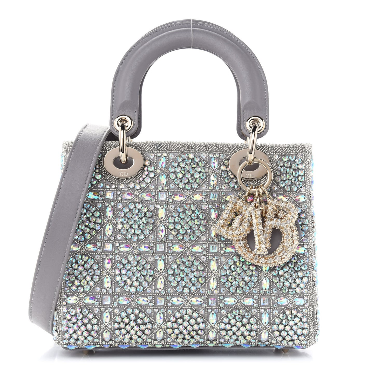 Metallic Calfskin Satin Celestial Bead Embroidery Small My Lady Dior Grey