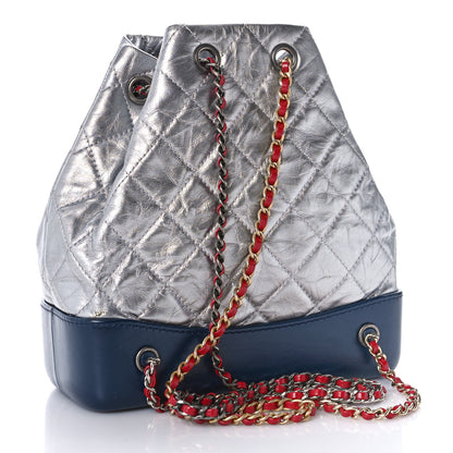 Chanel Metallic Aged Calfskin Quilted Small Gabrielle Backpack Silver Navy Red 3 of 9