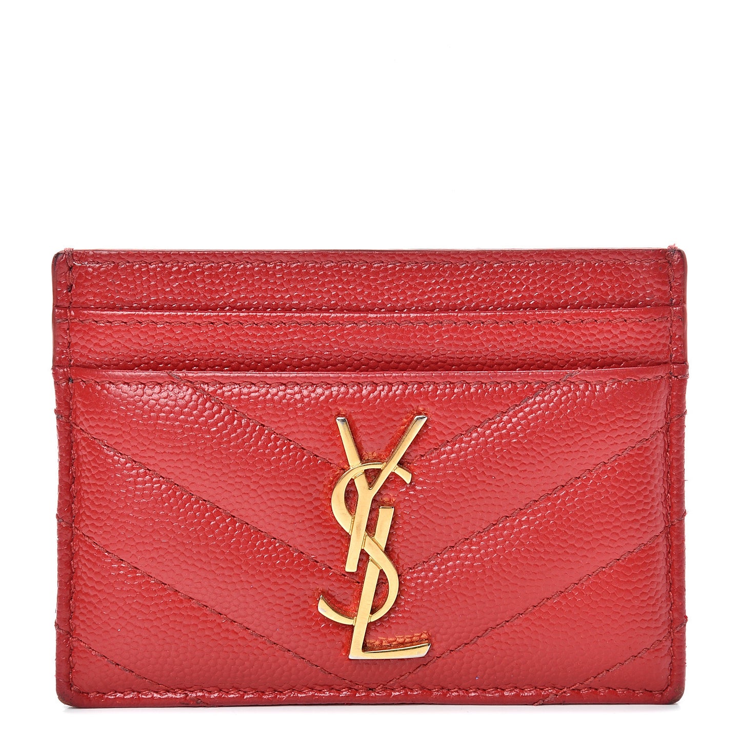 Grain De Poudre Matelasse Chevron Monogram Credit Card Case Bandana Red