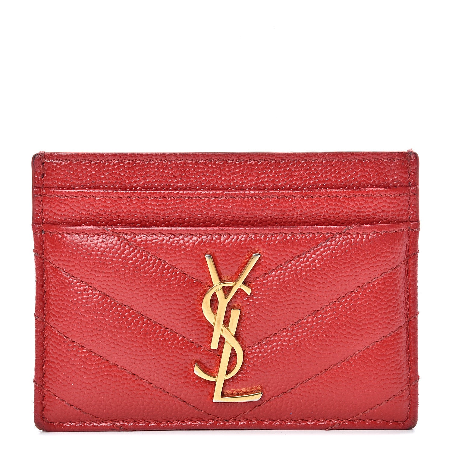 Saint Laurent Grain De Poudre Matelasse Chevron Monogram Credit Card Case Bandana Red 1 of 11