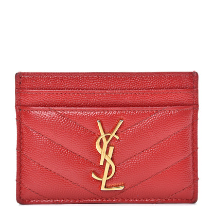 Saint Laurent Grain De Poudre Matelasse Chevron Monogram Credit Card Case Bandana Red 1 of 11