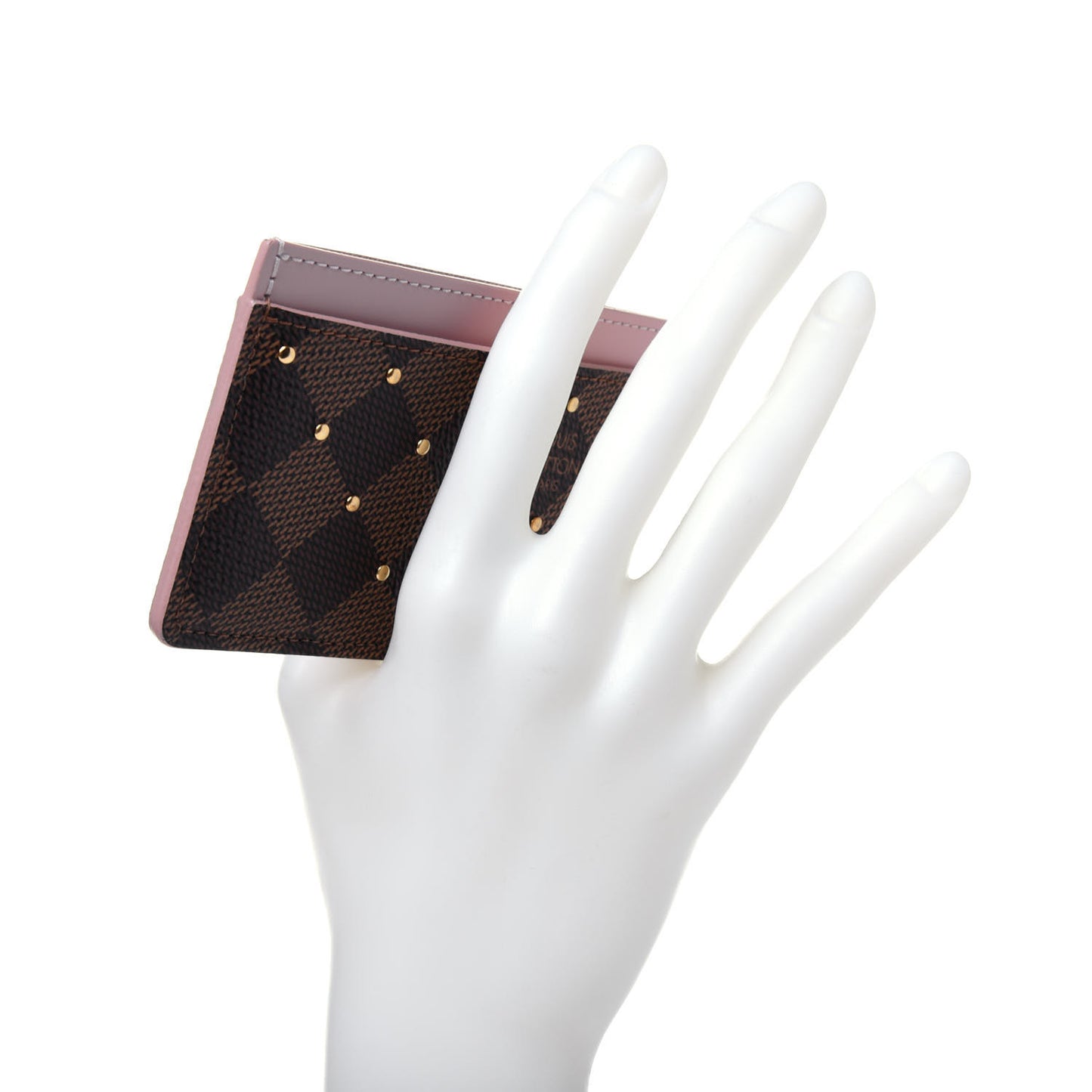 Damier Ebene Studded Card Holder Rose Ballerine