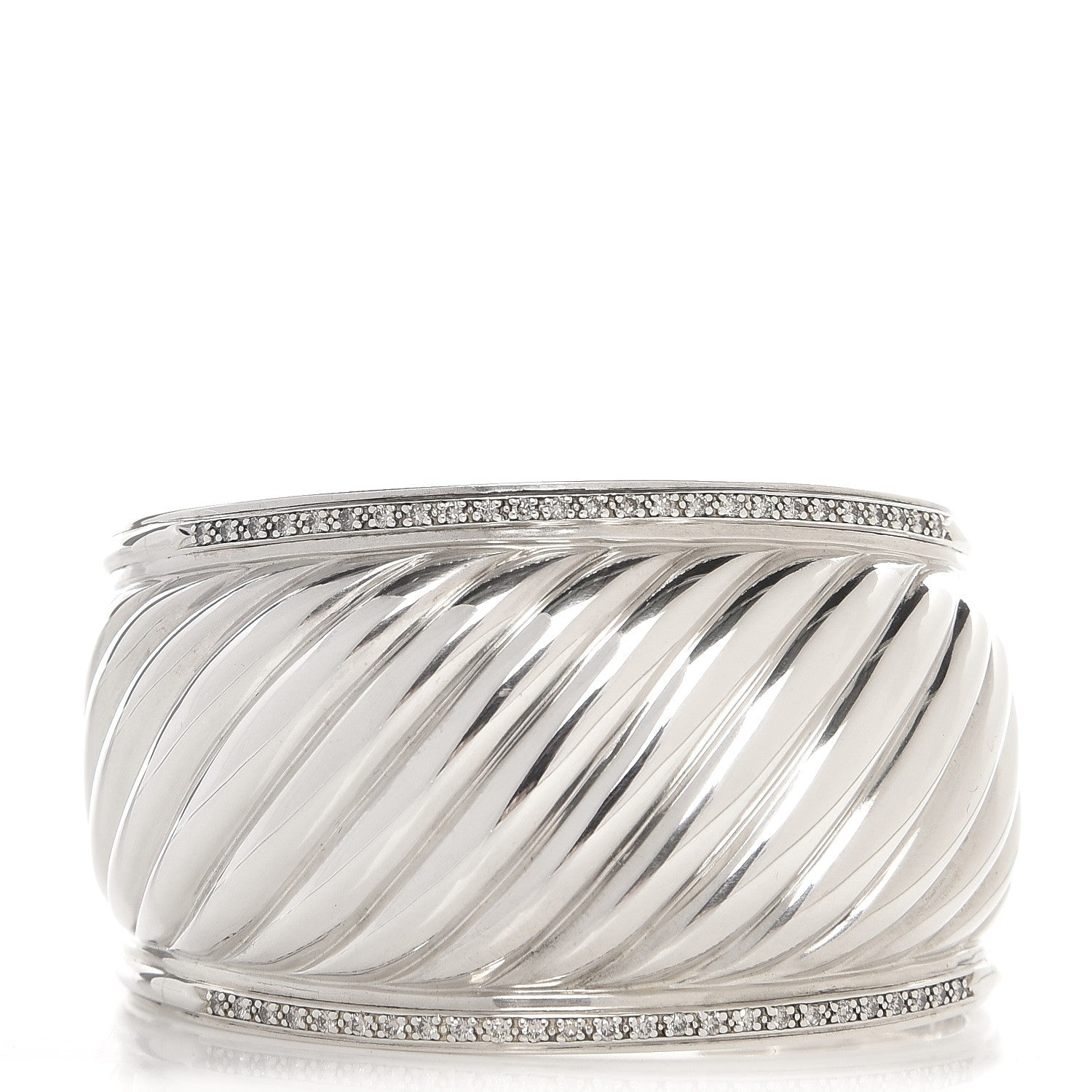 David Yurman Sterling Silver Diamond 41mm Sculpted Cable Cuff Bracelet 1 of 4