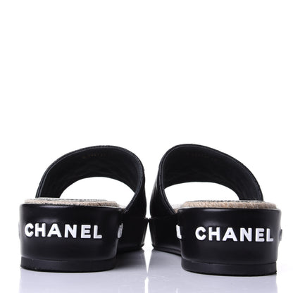 Chanel Lambskin Quilted CC Espadrille Slip On Sandals 40 Black 6 of 11